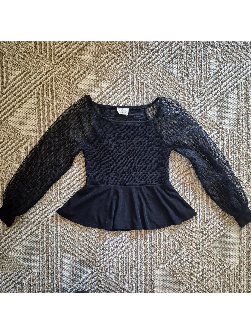 Ember Whimsigoth Smocked Lace Peplum Blouse S